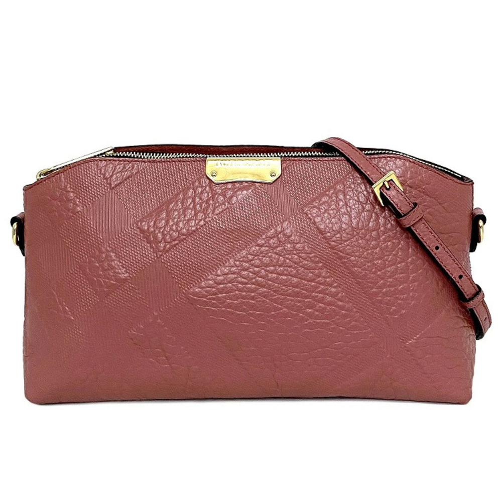 Burberry Shoulder Bag Pink Gold Leather Embossed Check Crossbody Logo Plate